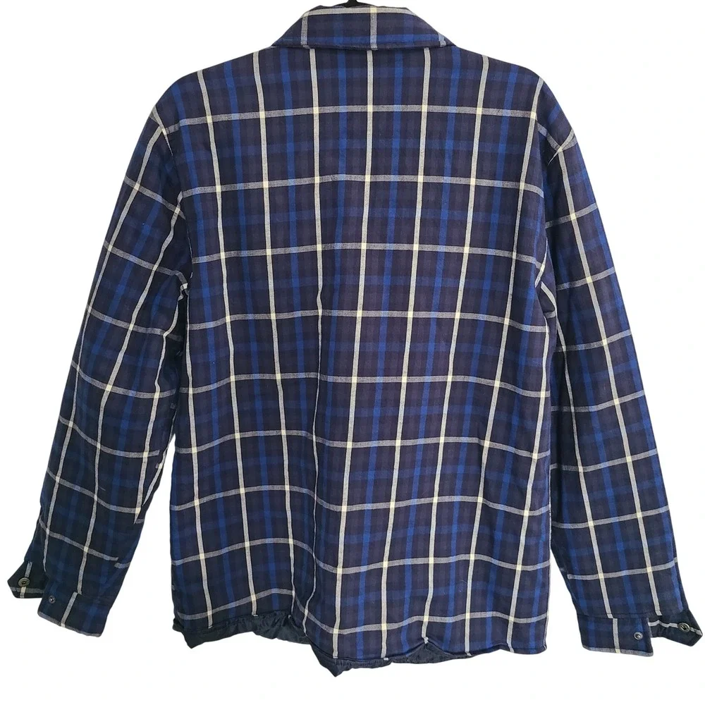 Slate & Stone Mens Plaid Quilted Lined Snap Front Shirt Jacket Blue White Size M